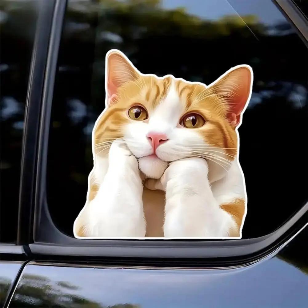 1PC Cute Cartoon Thinking Cat Vinyl Stickers, Waterproof Decals Multipurpose Decor for Car Bumper Window Laptop Wall Accessories