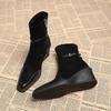 Paneled Booties Vintage Square Toe Suede Side Zipper Soft Sole Non-Slip Wear-Resistant Wedge