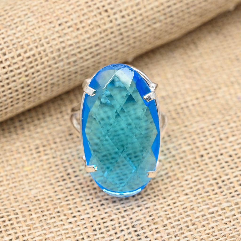 Blue Topaz Gemstone Handmade Jewelry 925 Solid Sterling Silver Ring For Her