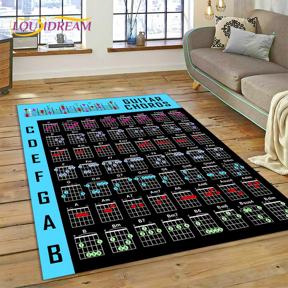 3D Guitar Chords Theory Chart Music Rug Carpet for Living Room Bedroom Home Decor,Floor Mat Non-slip Decoration for Sofa Doormat