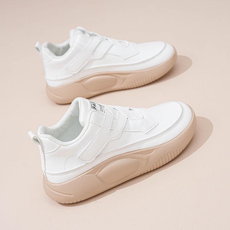 Soft leather sports shoes women's 2025 spring explosion versatile thick-soled leather casual shoes non-slip running travel white shoes