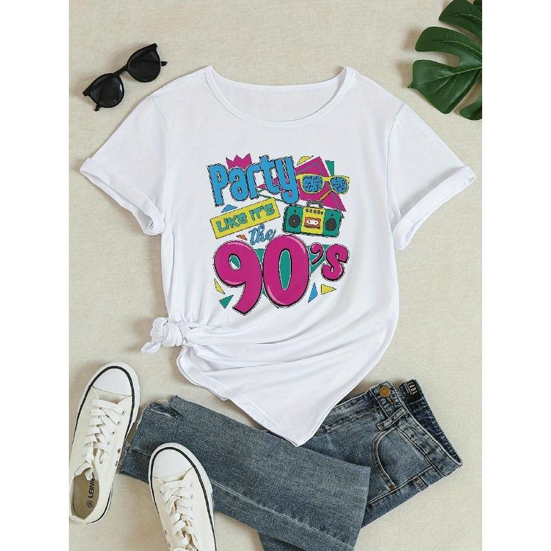 Damen Große Größen Vintage 90er Jahre T-Shirt Party Wie in den 90ern Slogan Retro Grafik Rundhals Kurzarm Themen Event Lässig Ganzjahres