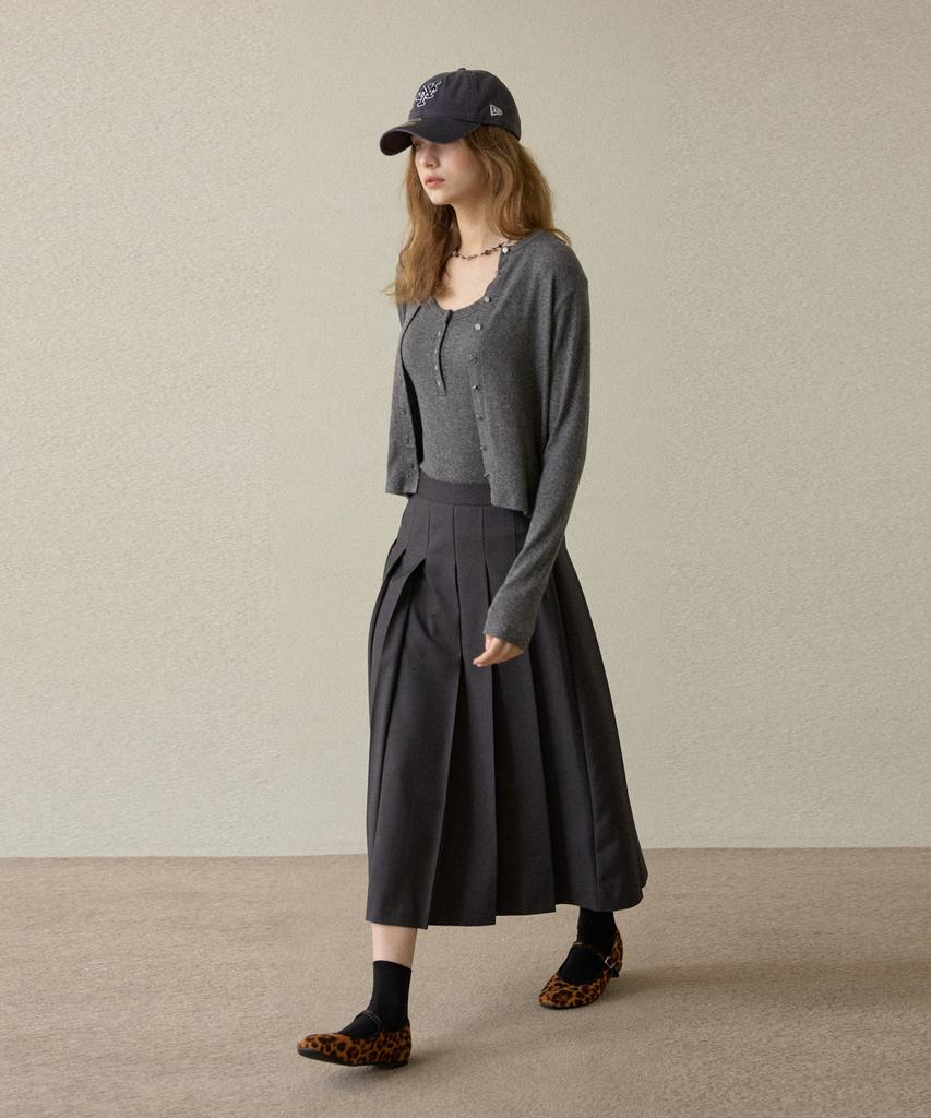 Opeundoeoseutyudio Medium Long Pleated Skirt Deep Gray