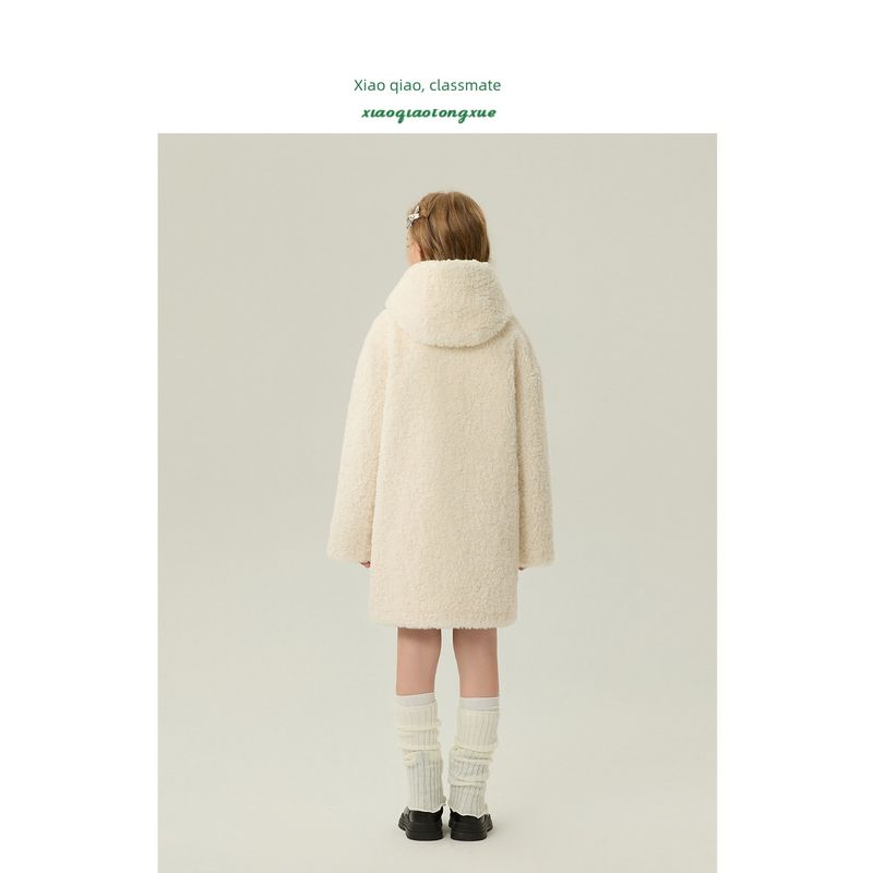 Children's Fur Coat 2025 Autumn and Winter New Style Girls' Imitation Lamb Wool Coat for Little Girls, Mid-Length Hooded