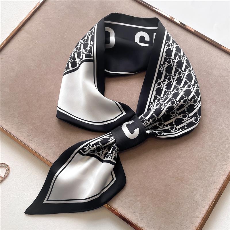 Fashion Silk Scarf Diagonal Long Silk Scarf Spring and Summer New Imitation Silk Stripe with Shirt Scarf Women's Scarf