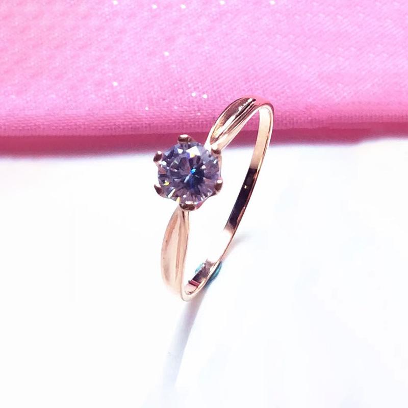 Purple Gold Zircon Ring, Simple Diamond-Set Wedding Ring, Rose Gold-Plated 6-Claw Adjustable Ring.