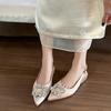 W5399-8 French pointed head shallow mouth rhinestone 2025 new one-pedal bag head sandals thick heel single shoes women's shoes