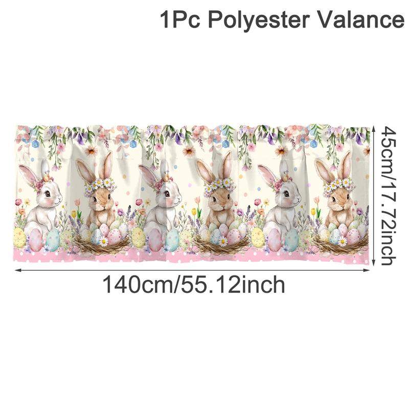 

Easter Bunny Short Curtains Valances Happy Easter Party Decorations for Home 2026 Spring Windows Treatments for Kitchen Bathroom розовый