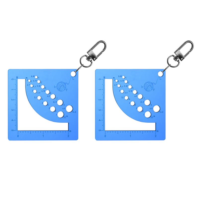 2Pcs Acrylics Knitting Needle Gauge Ruler For Sweater Sewing Craft Knitting Needle Measure Tool With Keychain Carabiner Clip