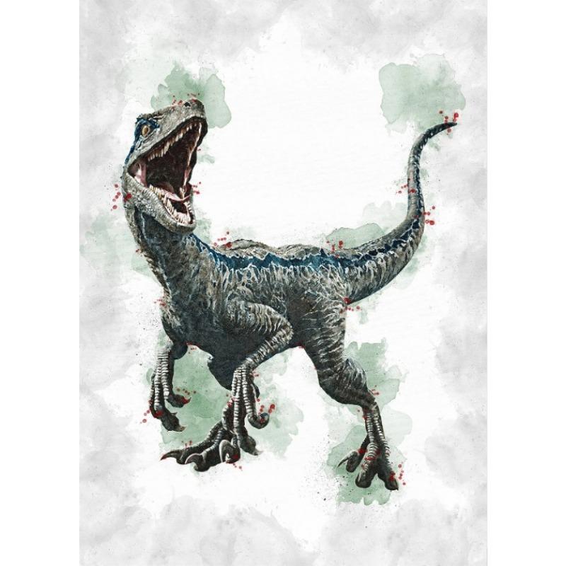 Dinosaur Art Print Velociraptor Poster Raptor T-REX Triceratops Indominus Rex Print Canvas Painting Watercolors Dinosaur Decor