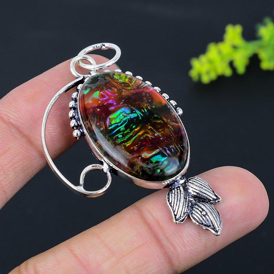 Natural Dicorich Glass Gemstone 925 Sterling Silver Gift Pendant 2.56" Y4P21