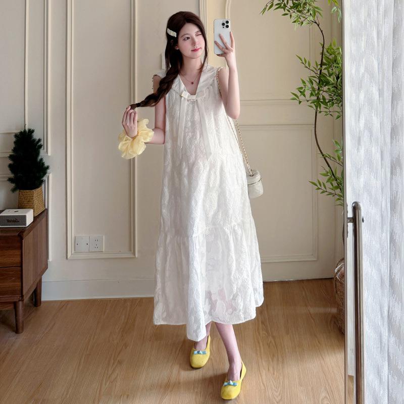 2026 Summer Maternity Sleeveless French Fairy Dress: Loose Fit, Plus Size M