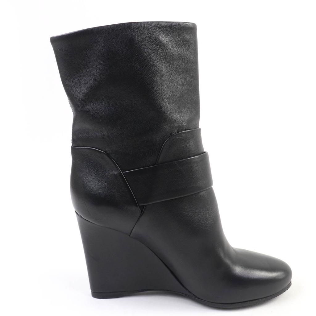 Great LOUIS VUITTON Booties Buckle wedge leather short boots black leather 35 Used