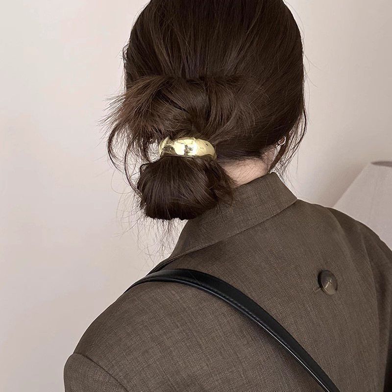 

Fashion Cold Wind Curved Metal Semicircle Hair Rope Female Ponytail High Elastic Hair Bands Tied-up Hair Durable Hair Ring Hair Accessories By38 [Semi-Circular Hair Tie] Gold Wide Version