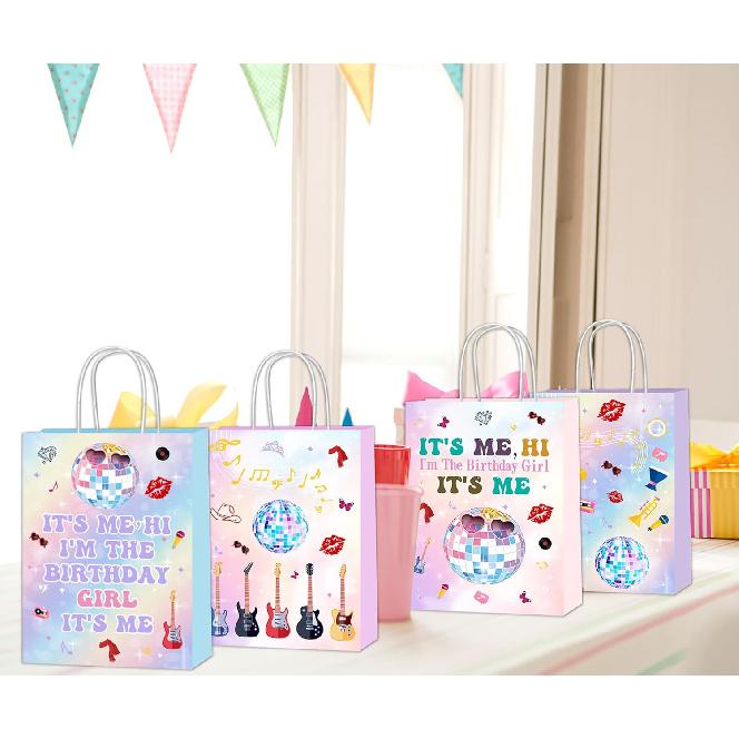 SNABETNA Music Birthday Party Paper Bags Decorations,16pcs Goodies Bags,Double Sided Birthday Paper Bags With 4 Styles, Music Theme Birthday Party