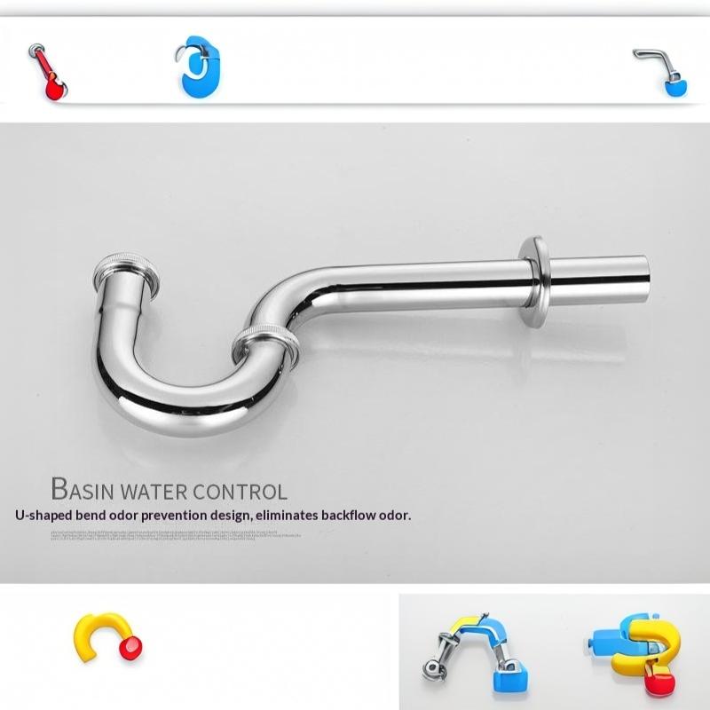 Stainless Steel Drain Pipe For Washbasins, U-Shaped Odor-Proof Basins, Wall-Mounted P-Bends, S-Bends