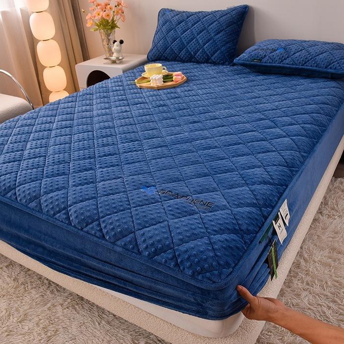 New Graphene Milk Fleece with Cotton Fitted Sheet, Warm and Fast Heating Bedcover, Home Simmons Protective Cover