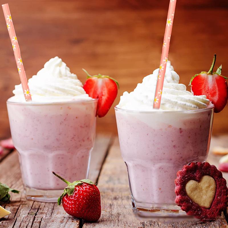 

25шт одноразовые бумажные соломинки с цветочным узором и маленькими ромашками для декора вечеринки