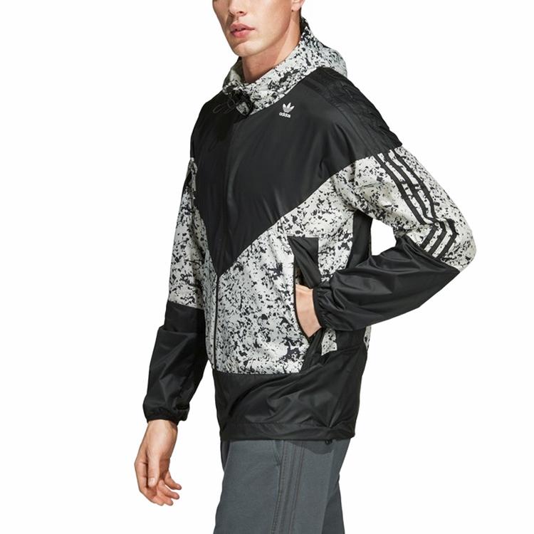 adidas Originals Trefoil Splice Logo Print Casual Hooded Jacket Men Jackets Black White DV1965