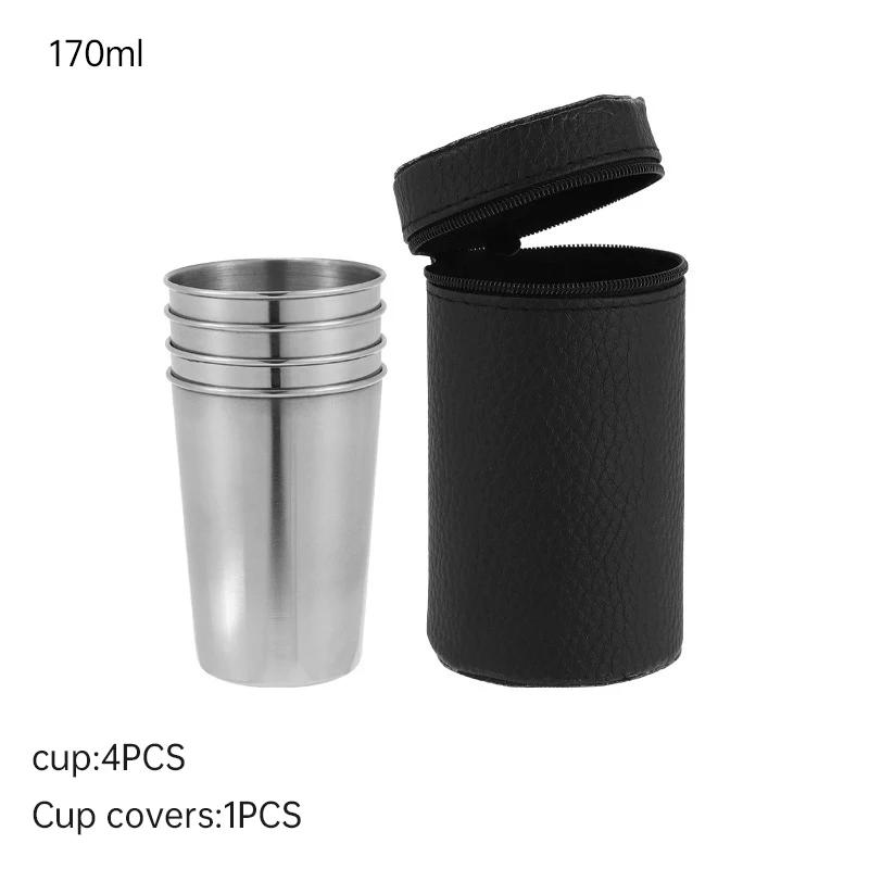 4Pcs Outdoor Travel Stainless Steel Cups Mini Glasses for Whisky Wine with Case Portable Drinkware 30ml/70ml/170ml 2025