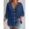 QICED Women's Fashion Casual Solid Color Print Long Sleeve V Neck Blouses & Shirts