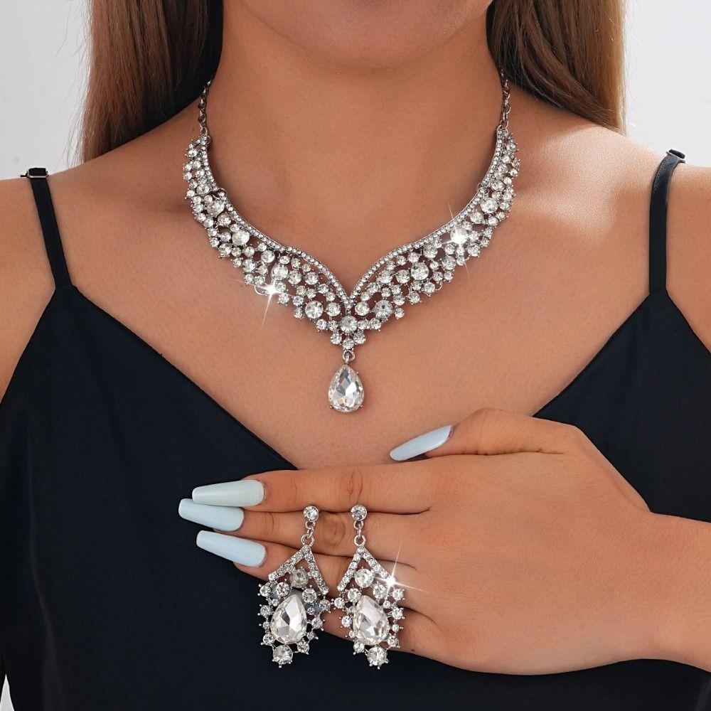 Earrings Women's Jewelry Set V-Necklace Bridal Jewelry Set Bridal Accessories