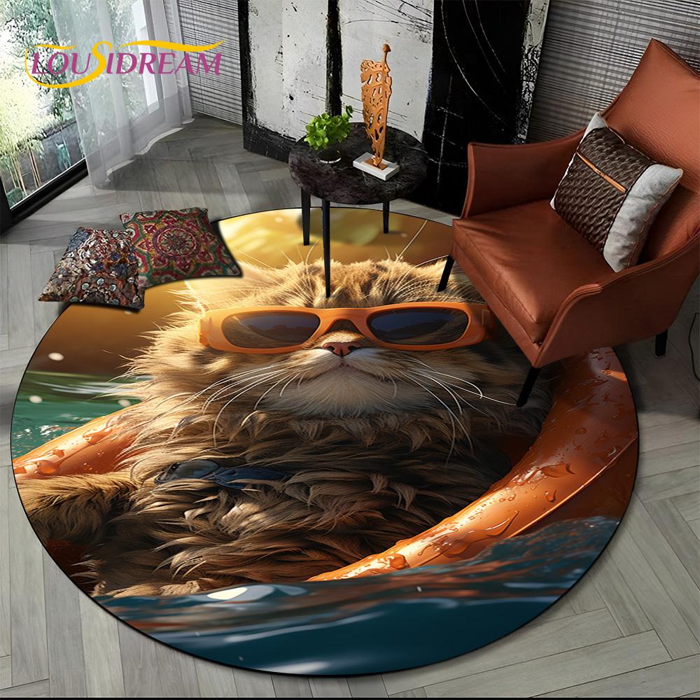 3D Persian Cat,Cute Calico Cat,Ragdoll Cartoon Round Carpet Rug for Living Room Bedroom Kid Playroom Decor,Pet Area Rug Non-slip