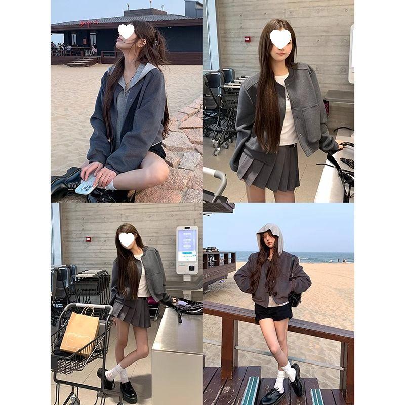 Women's Gray Baseball Jacket - New Autumn 2025 Age-Reducing Collection