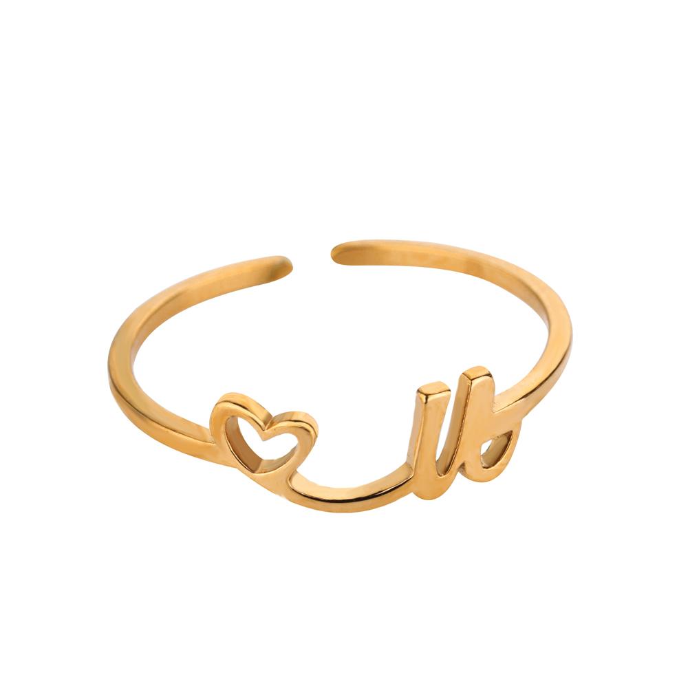 Tiny Initial Letter Rings For Women Gold Color  Stainless Steel Hollow Heart A-Z Initial Letter Ring Wedding Christmas Jewelry
