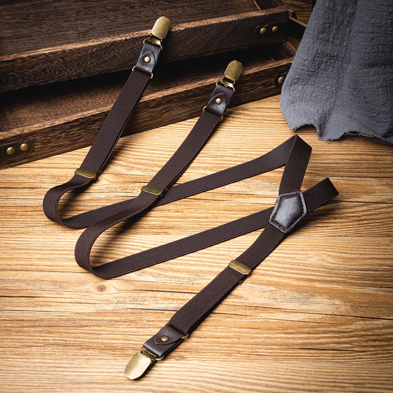 Retro Vintage Y-Shape Elastic Suspenders with Non-Slip Clips for Adults коричневый