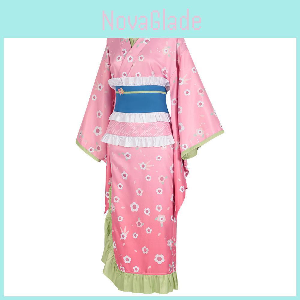 Costume Cosplay di Demon Slayer Kanroji Mitsuri in Tessuto di Poliestere per Role Play Anime