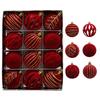Roter Beflockter Bordeauxroter Samt Weihnachtsbaumkugel-Schmuck, 12er-Pack (6cm)