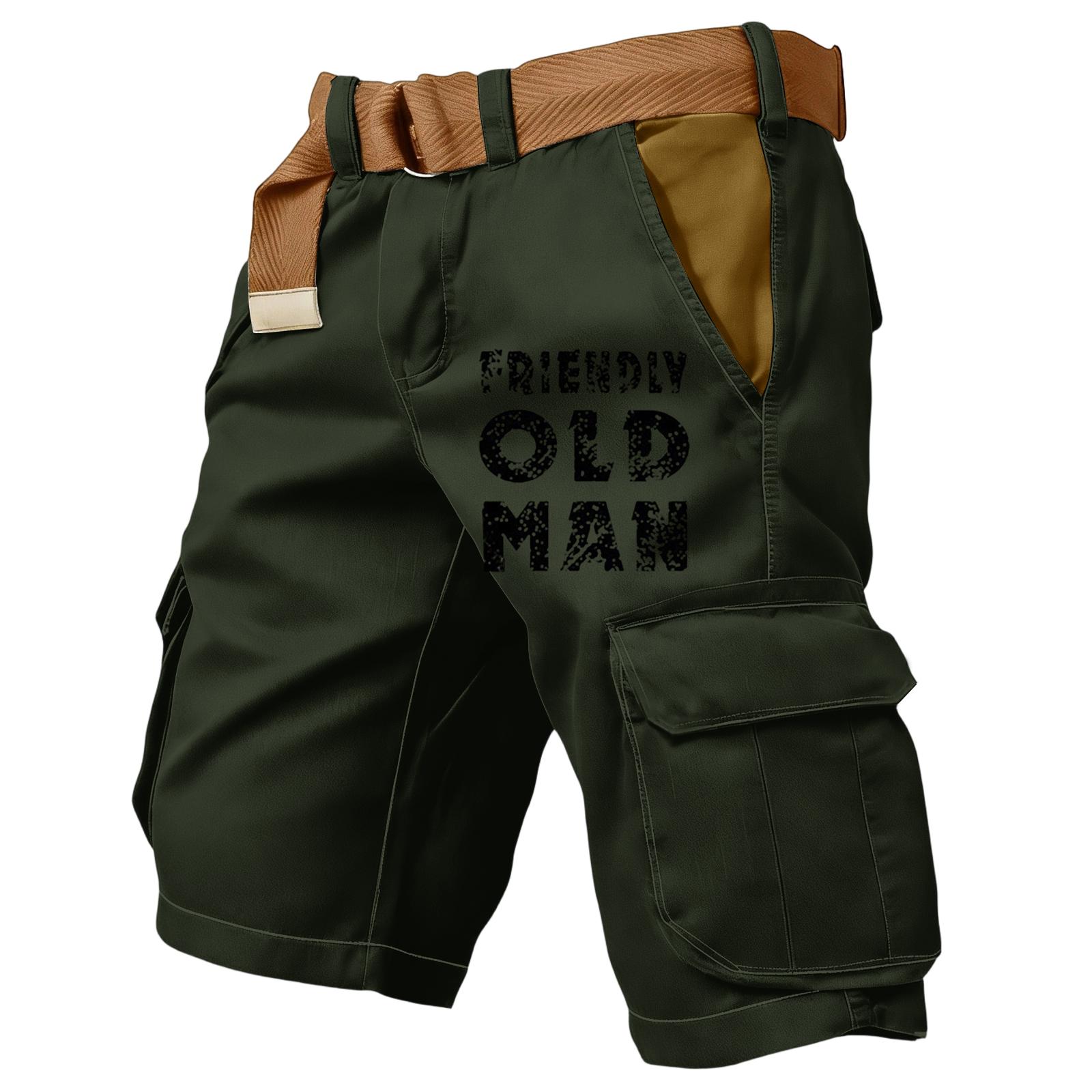 

Mens Cargo Shorts with Friendly Old Man Print Relaxed Fit Lightweight Fabric Multiple Pockets Suitable for father day gifts and my orders L чёрный