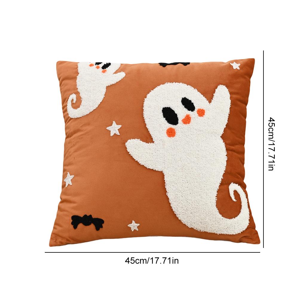 Halloween Embroidered Cushion Cover Soft Ghost Pillow Cover Embroidered Decorative Pillow Cover for Home Decor