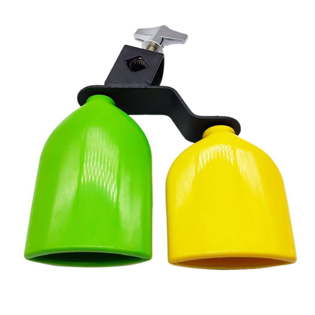 Double Mounted Bells Percussion Instruments Bicolor Cowbell Plastic Cow Bells Music Blocks High and Low Tones Enduring