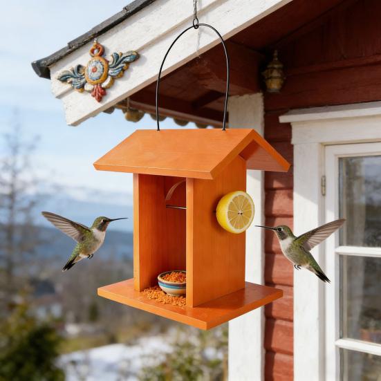 Hanging Bird Feeder Outdoor Oriole Jelly Feeder with Fruit Holder Rain-Proof Wooden Bird Feeder for Orioles Garden Patio Backyard