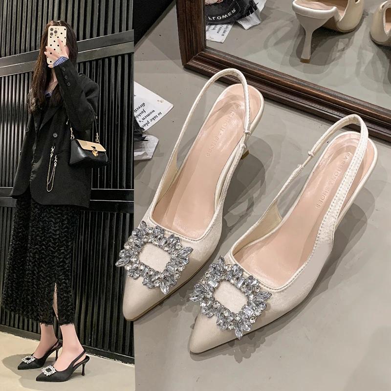 2026 New Fashion High Heel Shoes Women  Pointed Toe Shoes Dresses Sandals Summer Women Elegant Sex Appeal Rhinestone Sandal