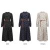 Shop   Women Flower Pattern Belted Long Sleeve DreSs Ivory Ss Wdr 2874