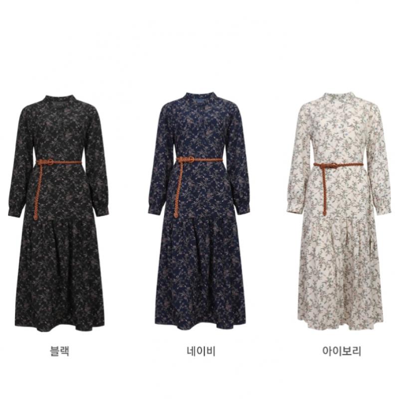 Shop   Women Flower Pattern Belted Long Sleeve DreSs Ivory Ss Wdr 2874