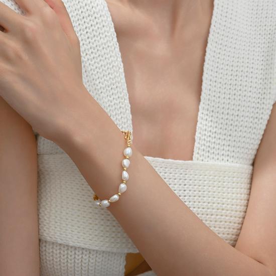 High-End Gold-Plated Pearl Bracelet: Japanese & Korean Design