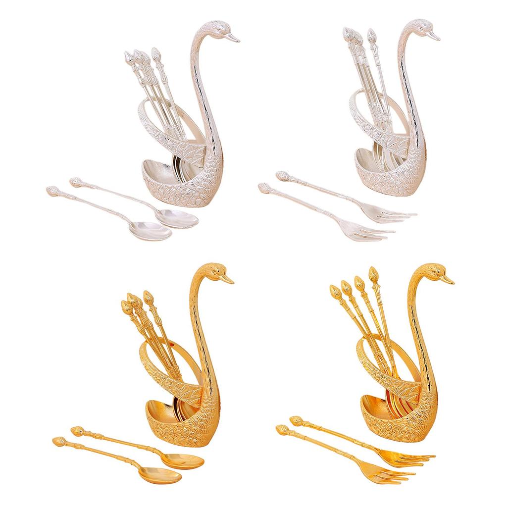 Dessert Flatware Set Swan Spoon Organizer Dinnerware Base Holder for Restaurant Decor
