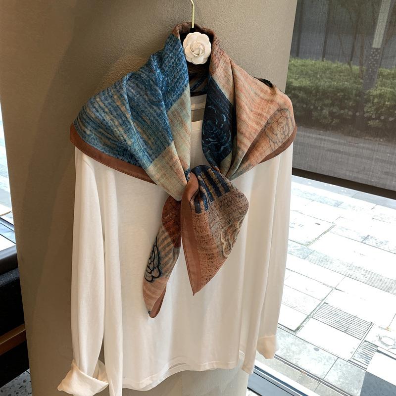 Herringbone pattern double-sided square scarf temperament sense outer fit elegant female versatile flow silk scarf breathable scarf square scarf