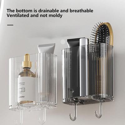 Shower Organizer Rack Wall Mounted Bathroom Shelf With 2 Hooks No Drilling Clear Shower Holder Storage Basket For Comb Cosmetic