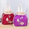 Satin Silk Embroidery Flower Handbag Ruffle Floral Bucket Bag Sweet Hanfu Drawstrings Bag  Shopping