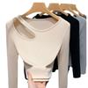 Single Piece Thread Base Shirt for Women New Women's Solid Color Round Neck Long Sleeve T-shirt with Sexy Hollow Shoulder Top