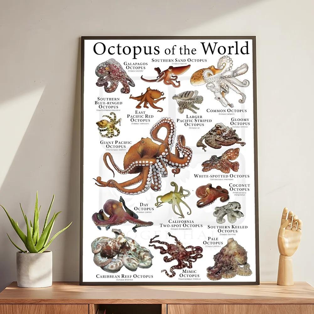 Whale and Shark Seashells Turtles Octopus Fish Marine Life Ocean Animals Poster and Print Canvas Painting  Wall Art Home Living Room
