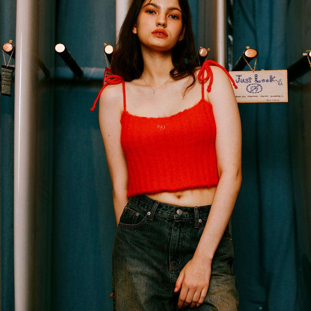 NAKED SURF CLUB Wool Blended Ribbon Knit Top (Red)