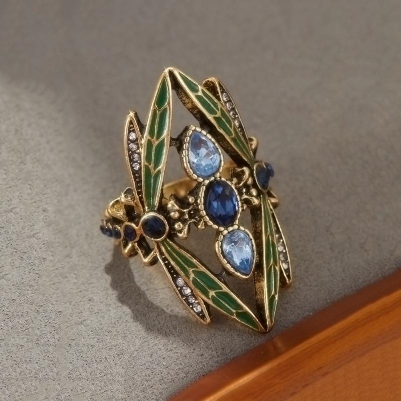 Retro Trendy  Creative Dragonfly Ring, Women's Niche Ethnic Style Holiday Party Accessories Jewelry