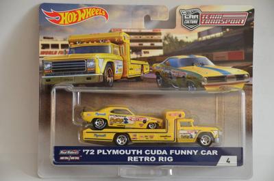 Hot Wheels PLYMOUTH CUDA FUNNY CAR RETRO RIG Snake Transport Plymouth Cuda Funny Car ’72 #4