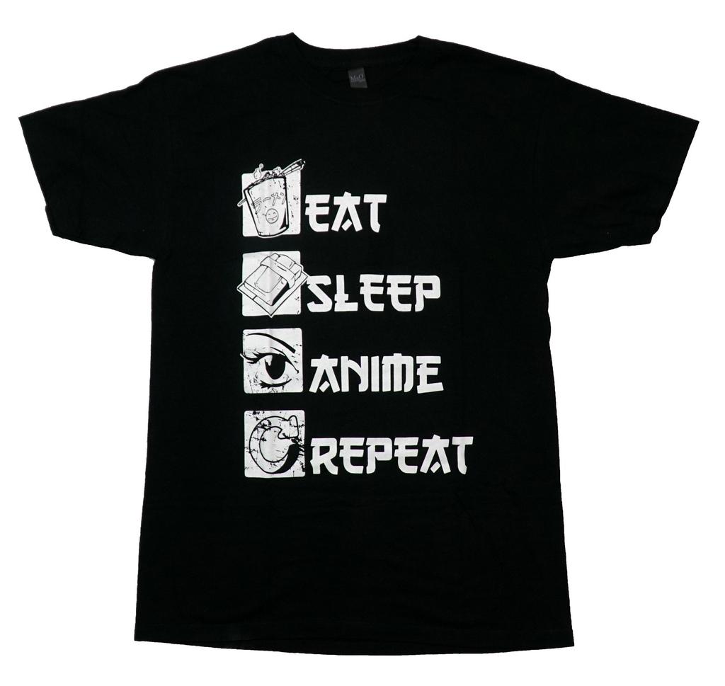 Unisex Cotton T-shirt Anime  Adult T-Shirt - Eat, Sleep, Anime, Repeat Along Symbols